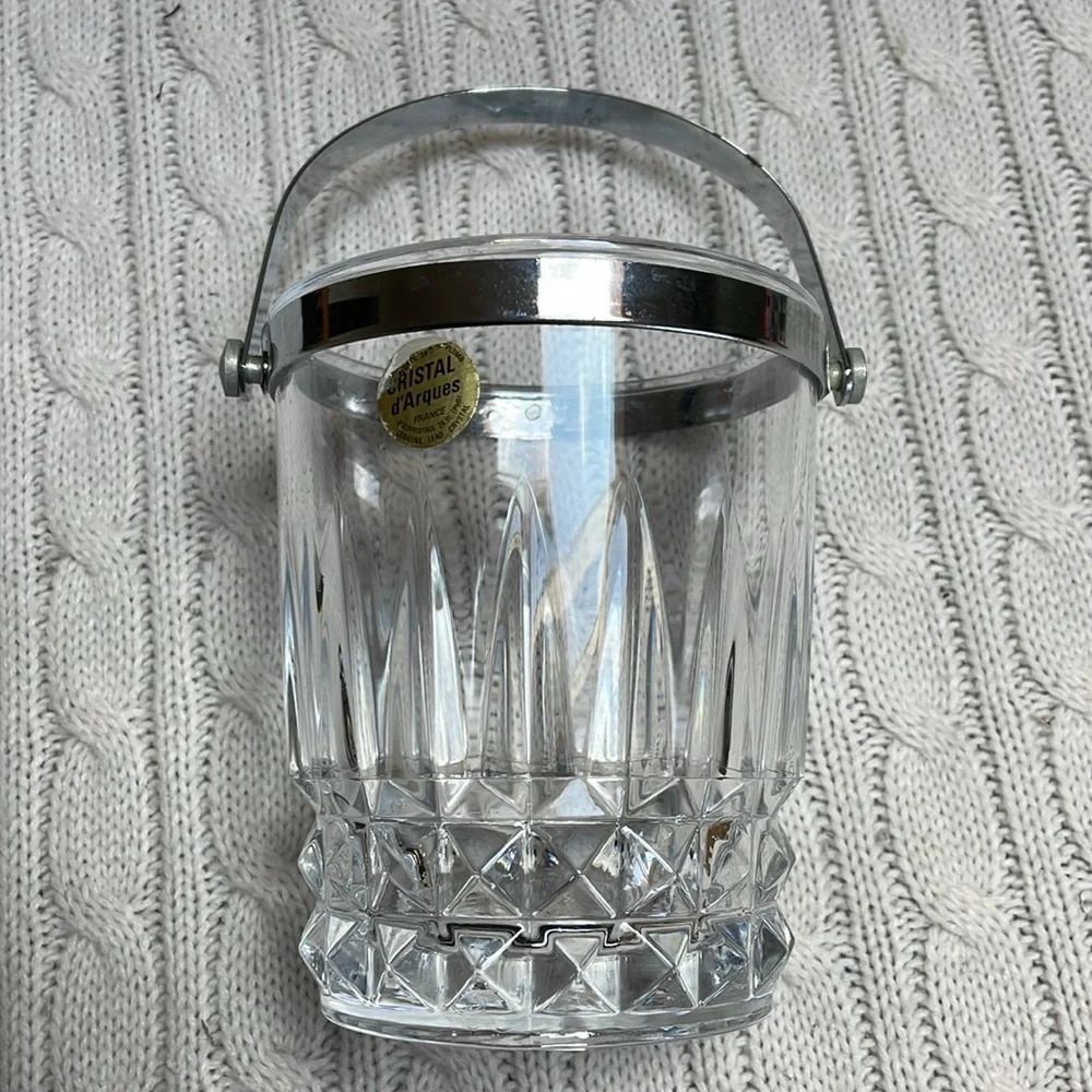 Cristal d'Arques France Mini Ice Bucket With Silver Metal Handle lead crystal